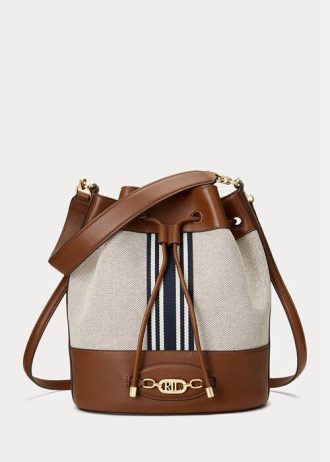Lauren Tan/Navy Stripe Damen Ralph Lauren Canvas Große Andie Handtasche