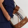 Lauren Tan/Navy Stripe Damen Ralph Lauren Canvas Große Andie Handtasche