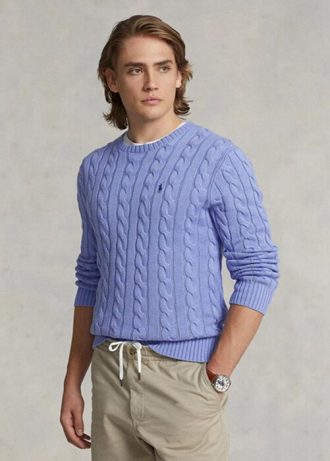 Lila Ralph Lauren Herren Pullover mit Zopfmuster aus Baumwolle