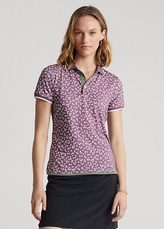 Lila Ralph Lauren Tailored Fit Stretch-Jersey-Poloshirts für Damen