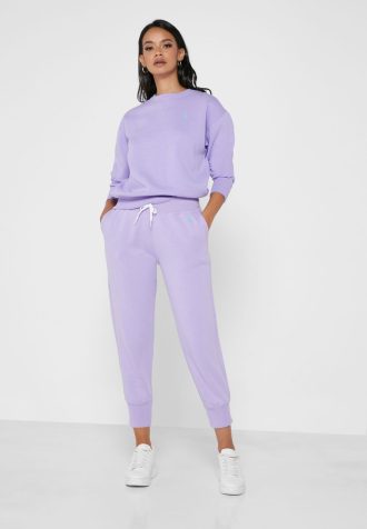 Lilafarbene Ralph Lauren Jogginghose mit weitem Bein für Damen