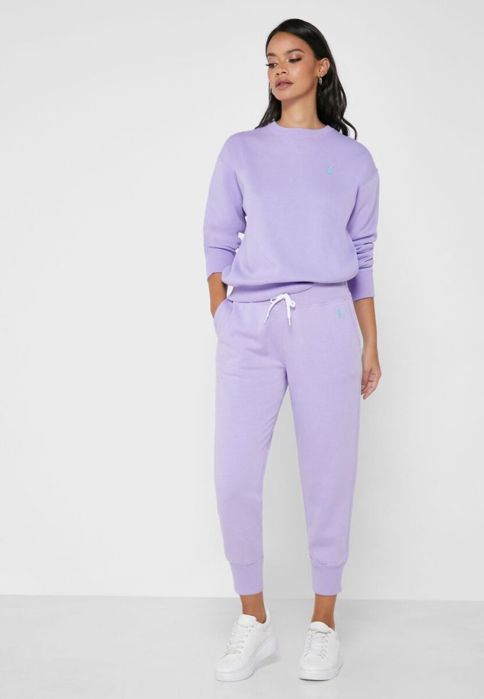 Lilafarbene Ralph Lauren Jogginghose mit weitem Bein für Damen