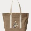 Madison Tan Damen Ralph Lauren Canvas Medium Polo Bear Tragetaschen
