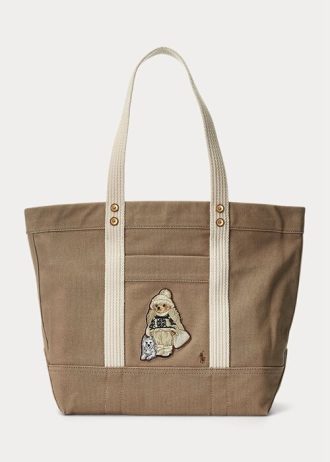 Madison Tan Damen Ralph Lauren Canvas Medium Polo Bear Tragetaschen