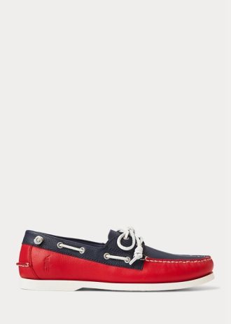 Marineblau / Rot Herren Ralph Lauren Merton Zweifarbige Leder Freizeitschuhe