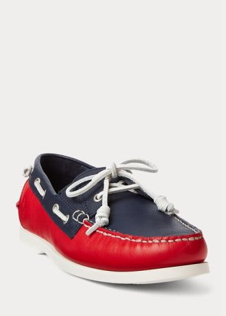Marineblau / Rot Herren Ralph Lauren Merton Zweifarbige Leder Freizeitschuhe