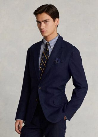 Marineblaue Anzugsakko aus weichem Leinen für Herren von Ralph Lauren Polo