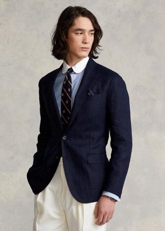 Marineblaue Anzugsakko aus weichem Leinen für Herren von Ralph Lauren Polo