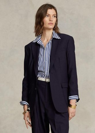 Marineblaue Blazer aus Stretch-Wollmischung für Damen von Ralph Lauren