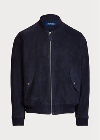 Marineblaue Bomberjacken aus Wildleder von Ralph Lauren für Herren