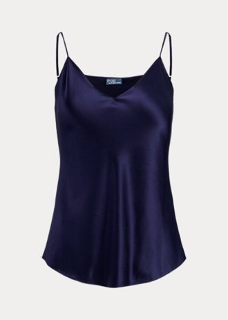 Marineblaue Camisole-Oberteile aus Seide von Ralph Lauren für Damen