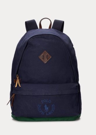 Marineblaue Canvas-Rucksäcke mit Ralph Lauren-Logo-Stickerei für Herren