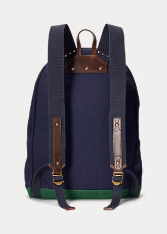 Marineblaue Canvas-Rucksäcke mit Ralph Lauren-Logo-Stickerei für Herren