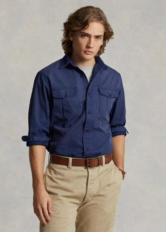 Marineblaue Chino-Arbeitshemden für Herren von Ralph Lauren in klassischer Passform