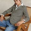 Marineblaue/cremefarbene Hacking-Blazer aus Leinenmischung mit Fischgrätenmuster für Damen von Ralph Lauren Marineblaue/cremefarbene Hacking-Blazer aus Leinenmischung mit Fischgrätenmuster für Damen von Ralph Lauren