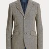 Marineblaue/cremefarbene Hacking-Blazer aus Leinenmischung mit Fischgrätenmuster für Damen von Ralph Lauren Marineblaue/cremefarbene Hacking-Blazer aus Leinenmischung mit Fischgrätenmuster für Damen von Ralph Lauren