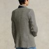 Marineblaue/cremefarbene Hacking-Blazer aus Leinenmischung mit Fischgrätenmuster für Damen von Ralph Lauren Marineblaue/cremefarbene Hacking-Blazer aus Leinenmischung mit Fischgrätenmuster für Damen von Ralph Lauren