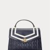 Marineblaue Damen Ralph Lauren Farrah Satchel-Taschen aus Nappaleder mittlerer Größe Marineblaue Damen Ralph Lauren Farrah Satchel-Taschen aus Nappaleder mittlerer Größe