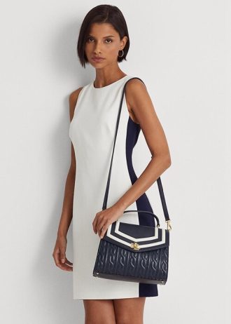 Marineblaue Damen Ralph Lauren Farrah Satchel-Taschen aus Nappaleder mittlerer Größe