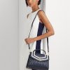 Marineblaue Damen Ralph Lauren Farrah Satchel-Taschen aus Nappaleder mittlerer Größe Marineblaue Damen Ralph Lauren Farrah Satchel-Taschen aus Nappaleder mittlerer Größe