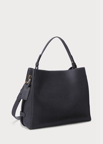 Marineblaue Damen-Umhängetaschen aus Leder von Ralph Lauren mit mittlerer Peyton-Größe