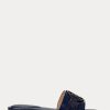 Marineblaue flache Schuhe aus Leder mit Krokodilprägung für Damen von Ralph Lauren Alegra