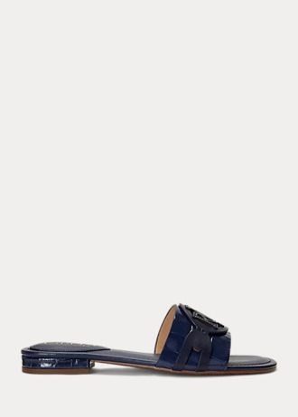 Marineblaue flache Schuhe aus Leder mit Krokodilprägung für Damen von Ralph Lauren Alegra Marineblaue flache Schuhe aus Leder mit Krokodilprägung für Damen von Ralph Lauren Alegra