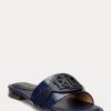 Marineblaue flache Schuhe aus Leder mit Krokodilprägung für Damen von Ralph Lauren Alegra