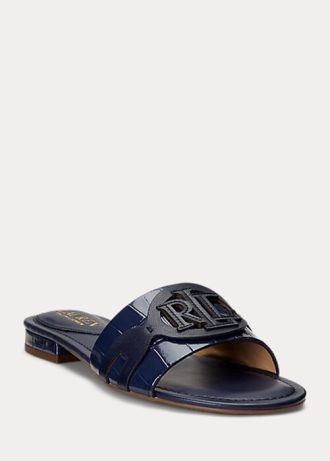 Marineblaue flache Schuhe aus Leder mit Krokodilprägung für Damen von Ralph Lauren Alegra Marineblaue flache Schuhe aus Leder mit Krokodilprägung für Damen von Ralph Lauren Alegra