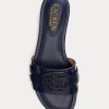 Marineblaue flache Schuhe aus Leder mit Krokodilprägung für Damen von Ralph Lauren Alegra