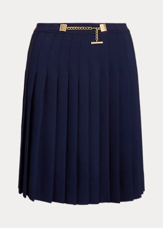 Marineblaue Georgette-Plisseeröcke von Ralph Lauren für Damen