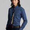 Marineblaue Herrenhemden mit Karomuster im Slim Fit von Ralph Lauren