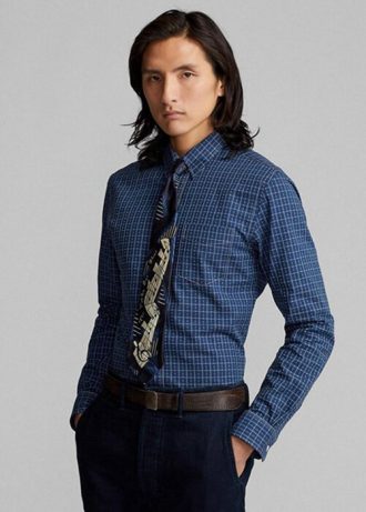Marineblaue Herrenhemden mit Karomuster im Slim Fit von Ralph Lauren