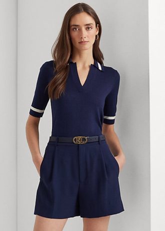 Marineblaue Kurzarmpullover aus Seidenmischung von Ralph Lauren für Damen