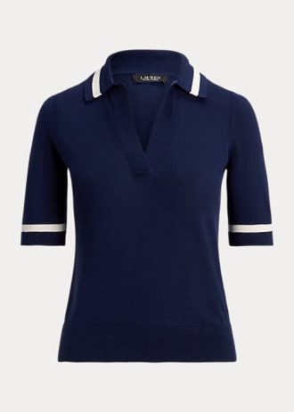 Marineblaue Kurzarmpullover aus Seidenmischung von Ralph Lauren für Damen