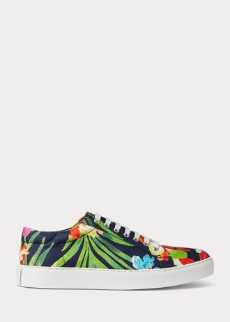 Marineblaue, mehrfarbige Herren-Sneakers aus Leinen von Ralph Lauren Severn mit Blumenmuster