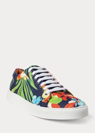 Marineblaue, mehrfarbige Herren-Sneakers aus Leinen von Ralph Lauren Severn mit Blumenmuster