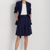 Marineblaue, plissierte Georgette-Shorts mit weitem Bein von Ralph Lauren für Damen Marineblaue, plissierte Georgette-Shorts mit weitem Bein von Ralph Lauren für Damen