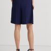 Marineblaue, plissierte Georgette-Shorts mit weitem Bein von Ralph Lauren für Damen Marineblaue, plissierte Georgette-Shorts mit weitem Bein von Ralph Lauren für Damen