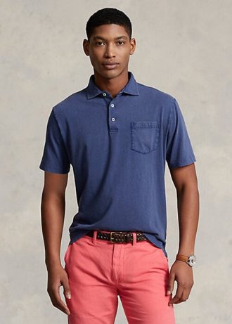 Marineblaue Poloshirts aus Baumwolle und Leinen im Classic Fit von Ralph Lauren für Herren