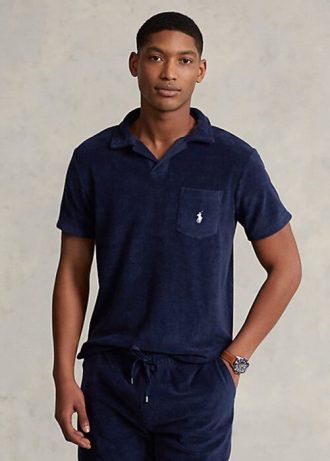 Marineblaue Poloshirts aus Frottee für Herren von Ralph Lauren in Slim Fit Marineblaue Poloshirts aus Frottee für Herren von Ralph Lauren in Slim Fit