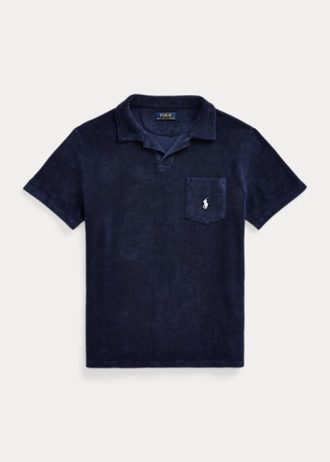 Marineblaue Poloshirts aus Frottee für Herren von Ralph Lauren in Slim Fit Marineblaue Poloshirts aus Frottee für Herren von Ralph Lauren in Slim Fit