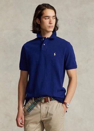 Marineblaue Poloshirts aus Mesh für Herren von Ralph Lauren in Slim Fit