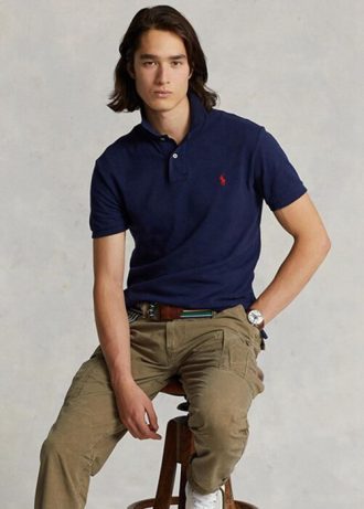 Marineblaue Poloshirts aus Mesh im Slim Fit von Ralph Lauren für Herren