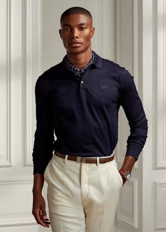 Marineblaue Poloshirts aus Piqué im Slim Fit von Ralph Lauren für Herren