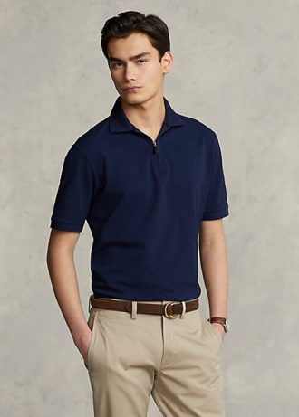 Marineblaue Poloshirts aus Stretch-Mesh mit Reißverschluss für Herren von Ralph Lauren