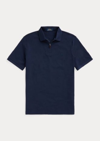 Marineblaue Poloshirts aus Stretch-Mesh mit Reißverschluss für Herren von Ralph Lauren