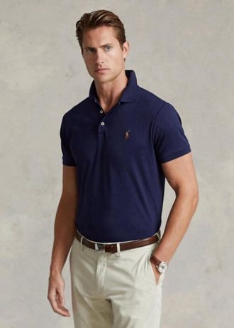 Marineblaue Poloshirts aus weicher Baumwolle im Custom Slim Fit von Ralph Lauren für Herren Marineblaue Poloshirts aus weicher Baumwolle im Custom Slim Fit von Ralph Lauren für Herren