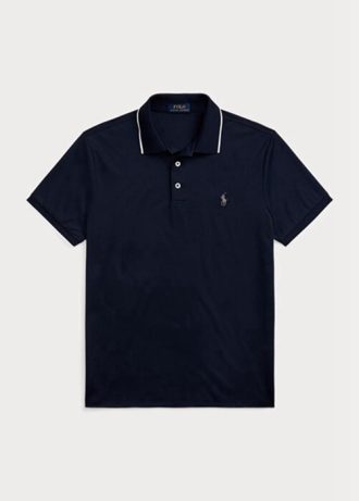 Marineblaue Poloshirts für Herren von Ralph Lauren Custom Slim Fit Birdseye