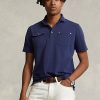 Marineblaue Poloshirts mit klassischer Passform und Netztasche für Herren von Ralph Lauren